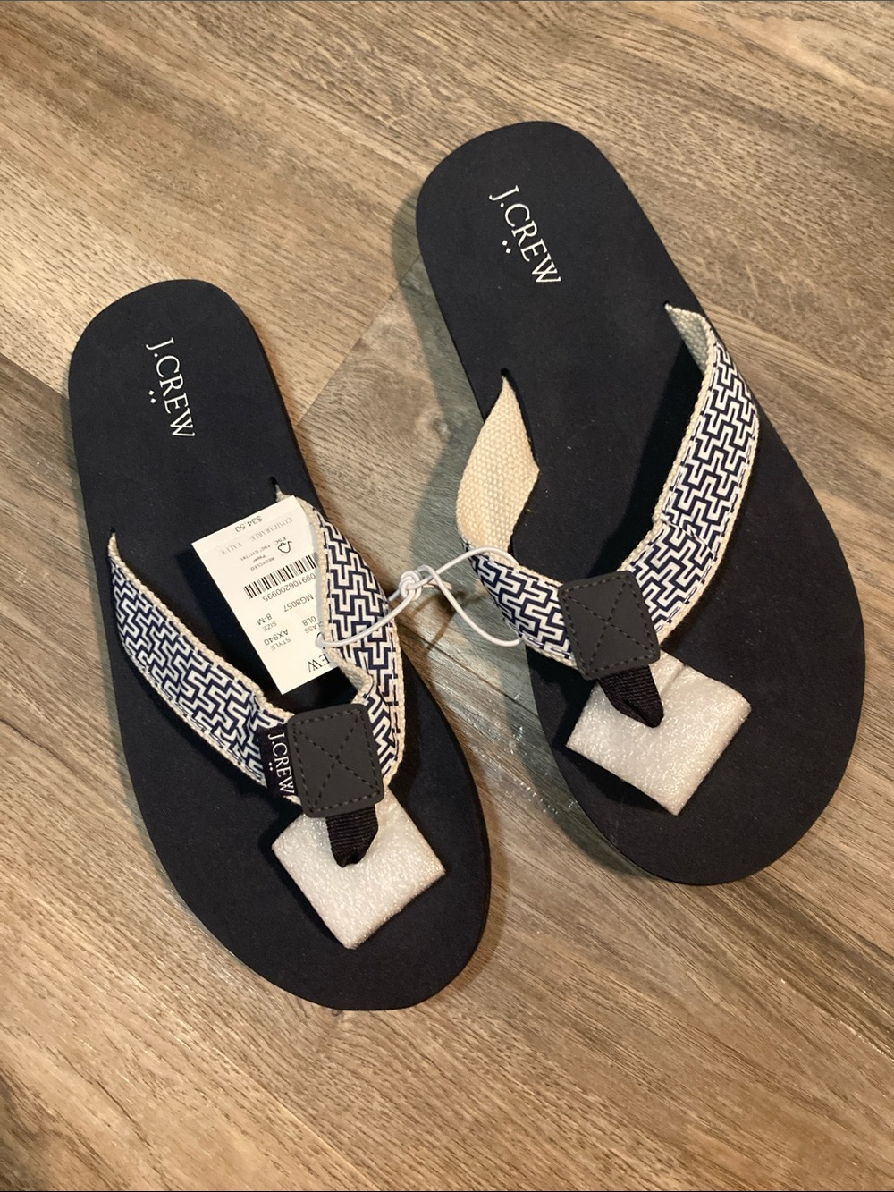 J. Crew Navy and White Geometric Strap Flip Flop Sandals